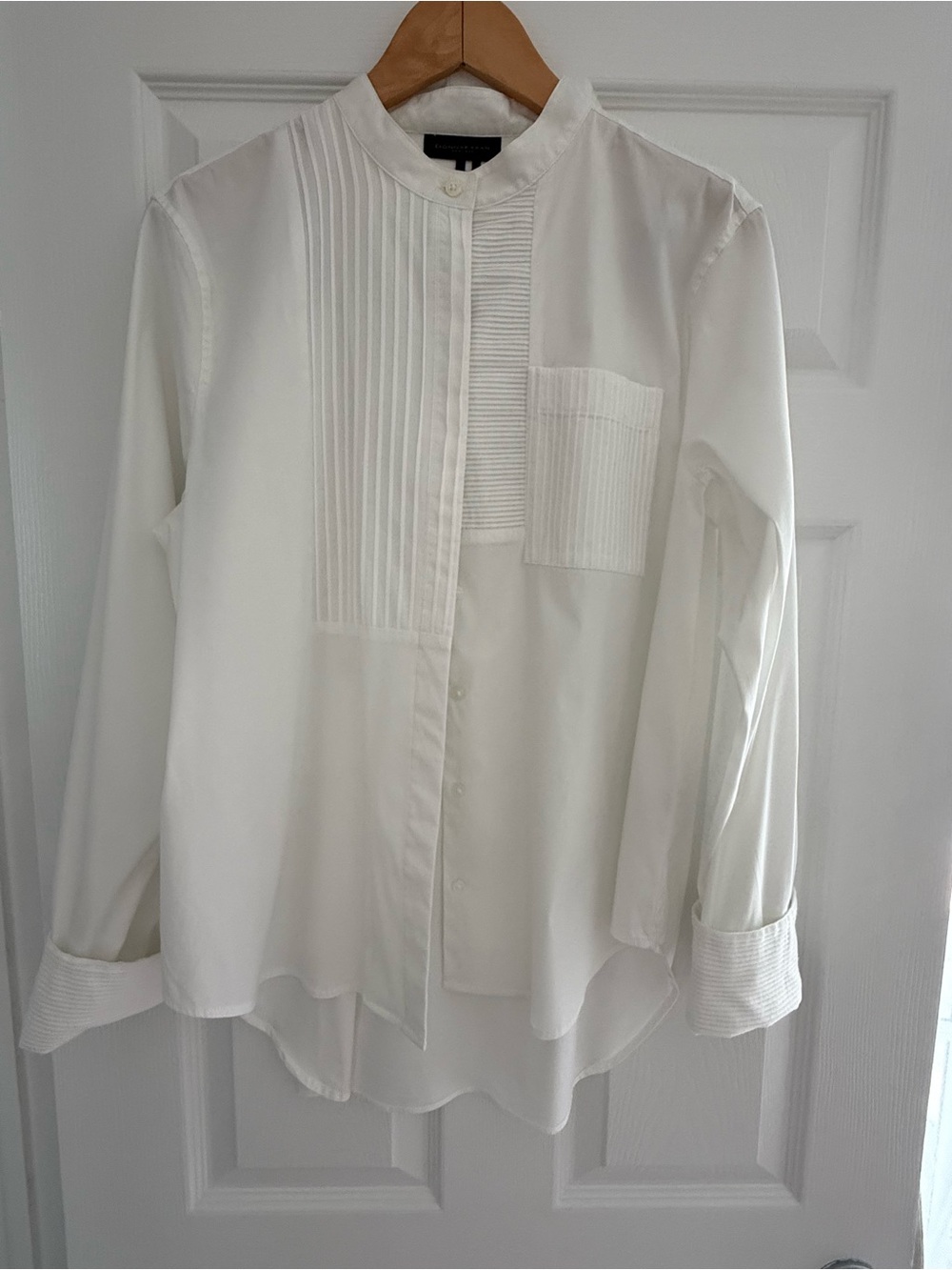 Donna Karan White Pleated Mandarin Collar Shirt - Picture 2 of 10